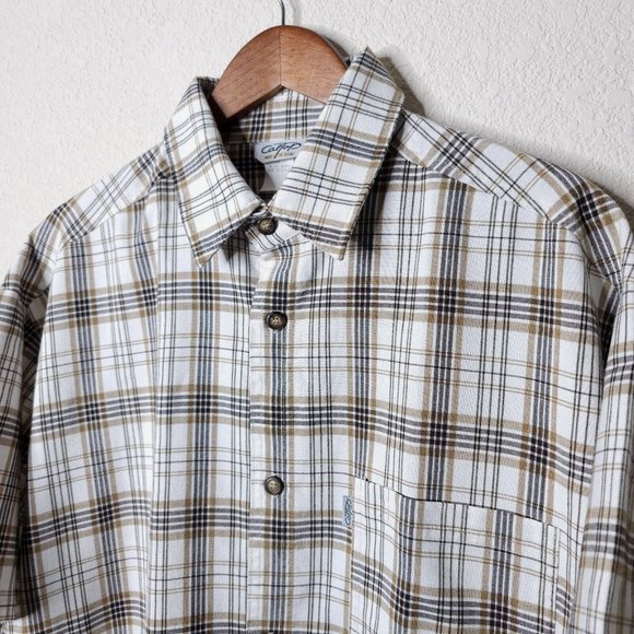 caltop Shirts Caltop Mens Large Brown Short Sleeve Button Up Plaid